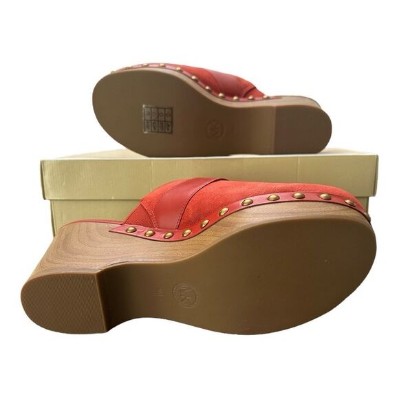 Michael Kors Red Suede Wood-Platform Clogs - Picture 7 of 10